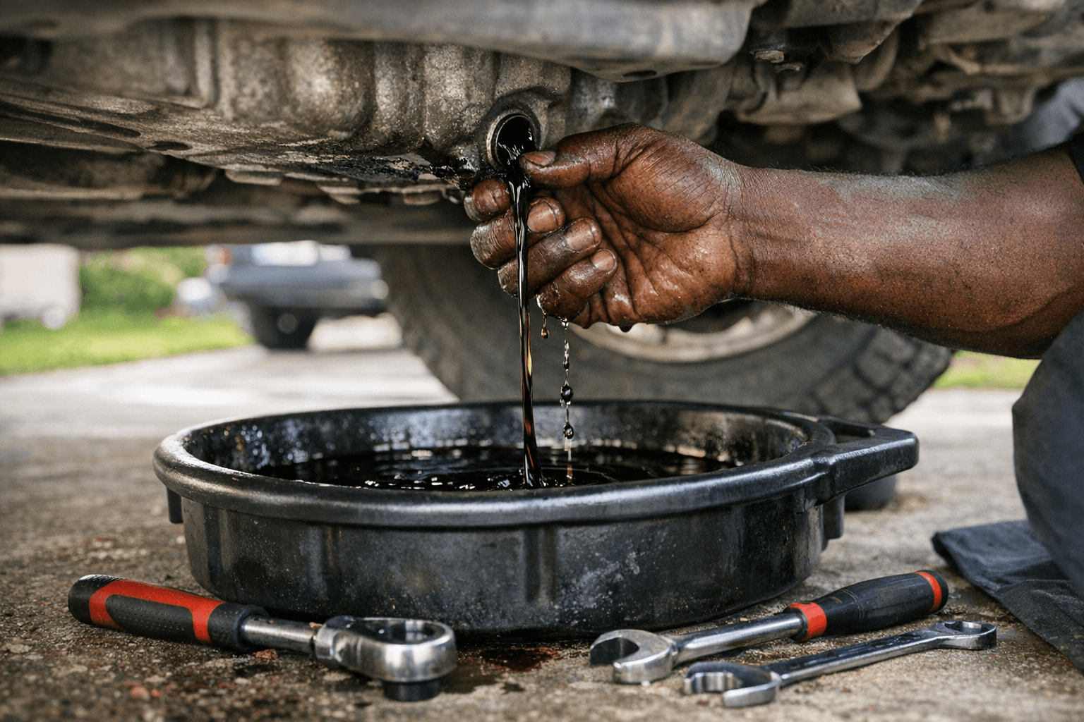 Technician performing undercarriage inspection during mobile repair